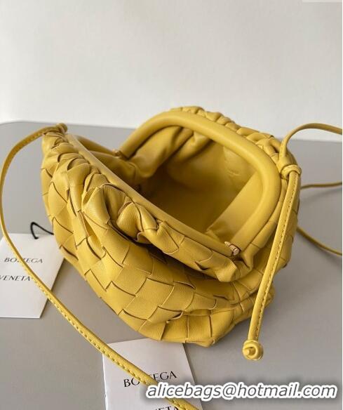 Affordable Price Bottega Veneta Mini Pouch Bag in Wide Intrecciato Leather 585852 Yellow 2023