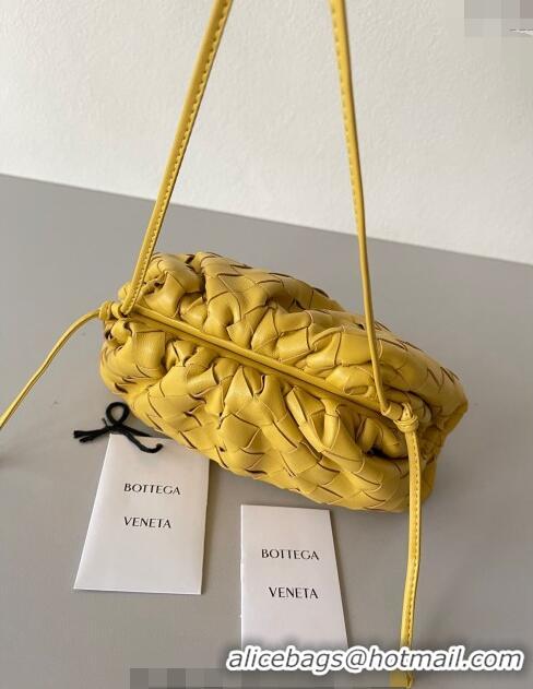 Affordable Price Bottega Veneta Mini Pouch Bag in Wide Intrecciato Leather 585852 Yellow 2023