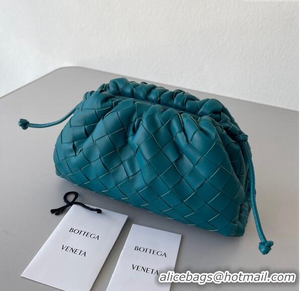 Low Cost Bottega Veneta Mini Pouch Bag in Wide Intrecciato Leather 585852 Peacock Blue 2023