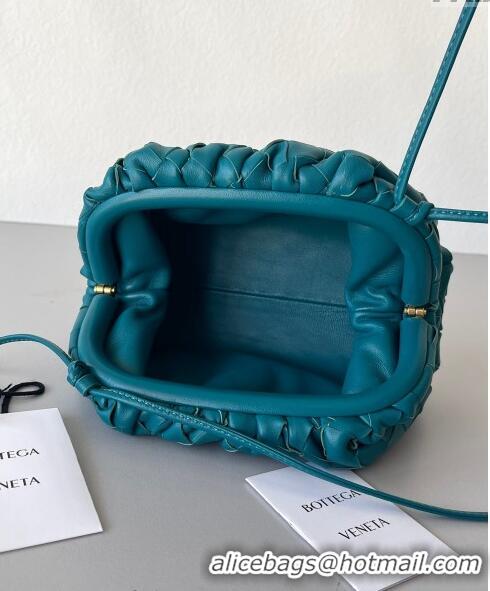 Low Cost Bottega Veneta Mini Pouch Bag in Wide Intrecciato Leather 585852 Peacock Blue 2023