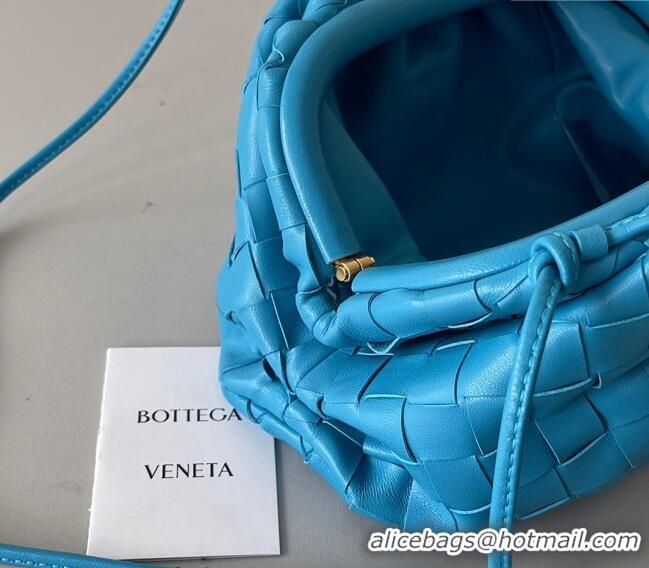 Buy Grade Bottega Veneta Mini Pouch Bag in Wide Intrecciato Leather 585852 Sky Blue 2023