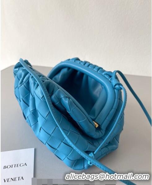 Buy Grade Bottega Veneta Mini Pouch Bag in Wide Intrecciato Leather 585852 Sky Blue 2023