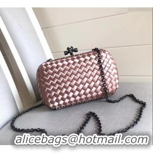 Grade Design Bottega Veneta Small Silk Woven Knot Clutch with Snakeskin BV8651 Trim Light Pink 2023