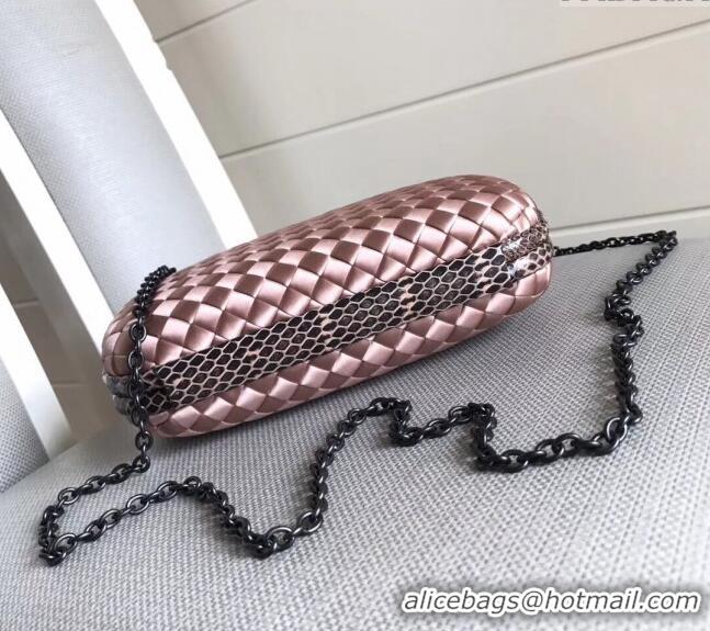 Grade Design Bottega Veneta Small Silk Woven Knot Clutch with Snakeskin BV8651 Trim Light Pink 2023