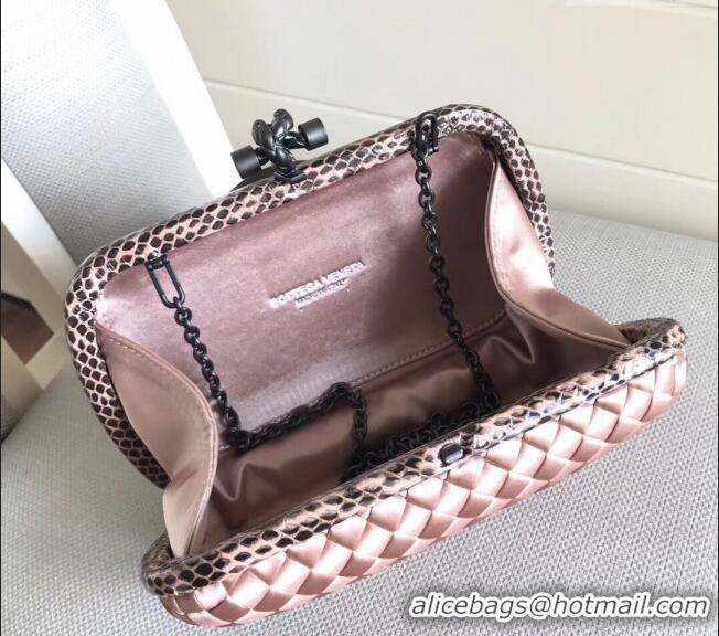 Grade Design Bottega Veneta Small Silk Woven Knot Clutch with Snakeskin BV8651 Trim Light Pink 2023