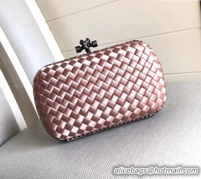 Grade Design Bottega Veneta Small Silk Woven Knot Clutch with Snakeskin BV8651 Trim Light Pink 2023