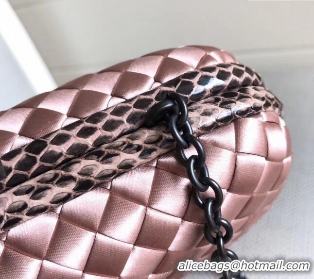 Grade Design Bottega Veneta Small Silk Woven Knot Clutch with Snakeskin BV8651 Trim Light Pink 2023