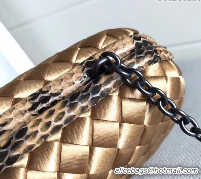 Super Quality Bottega Veneta Small Silk Woven Knot Clutch with Snakeskin BV8651 Trim Gold 2023