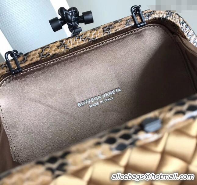 Super Quality Bottega Veneta Small Silk Woven Knot Clutch with Snakeskin BV8651 Trim Gold 2023