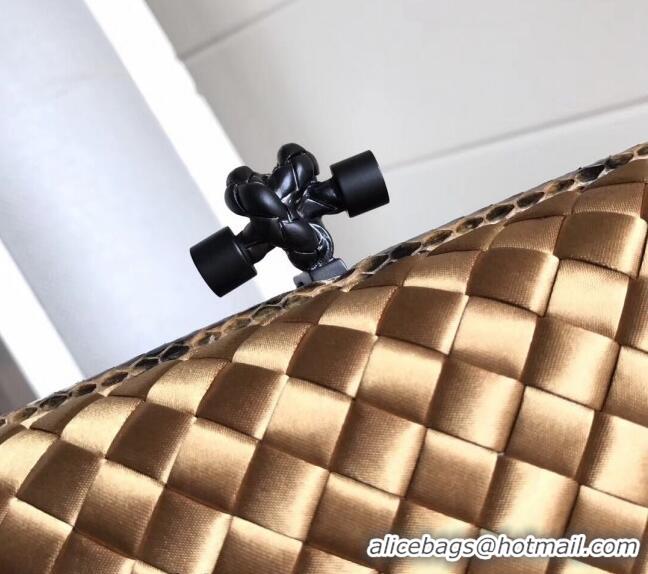 Super Quality Bottega Veneta Small Silk Woven Knot Clutch with Snakeskin BV8651 Trim Gold 2023