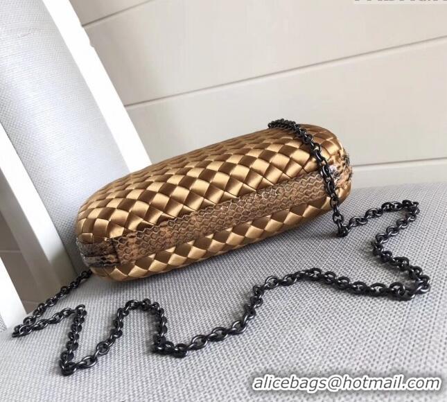 Super Quality Bottega Veneta Small Silk Woven Knot Clutch with Snakeskin BV8651 Trim Gold 2023