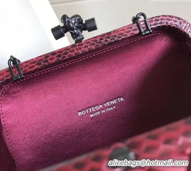 Unique Grade Bottega Veneta Small Silk Woven Knot Clutch with Snakeskin BV8651 Trim Dark Purple 2023