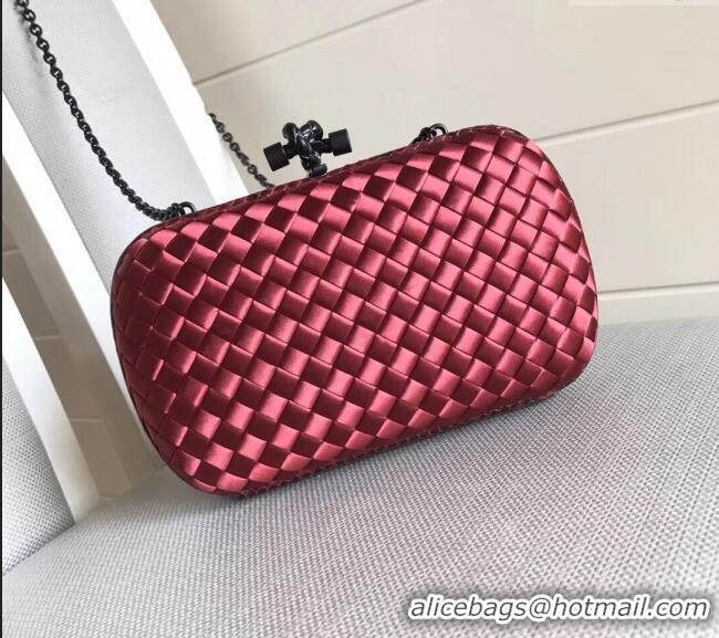 Unique Grade Bottega Veneta Small Silk Woven Knot Clutch with Snakeskin BV8651 Trim Dark Purple 2023