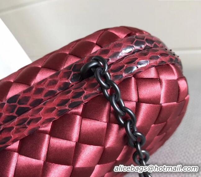 Unique Grade Bottega Veneta Small Silk Woven Knot Clutch with Snakeskin BV8651 Trim Dark Purple 2023