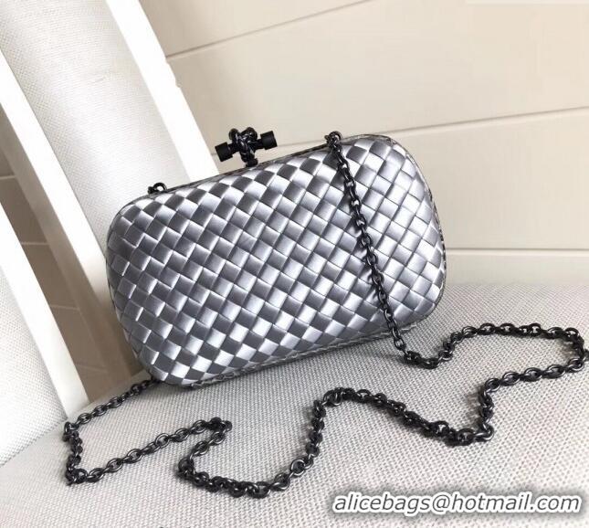 Affordable Price Bottega Veneta Small Silk Woven Knot Clutch with Snakeskin BV8651 Trim White 2023