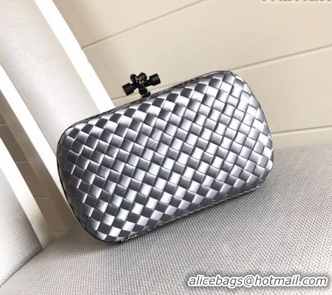 Affordable Price Bottega Veneta Small Silk Woven Knot Clutch with Snakeskin BV8651 Trim White 2023