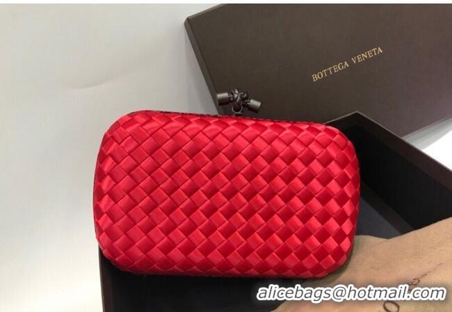 Famous Brand Bottega Veneta Small Silk Woven Knot Clutch with Snakeskin BV8651 Trim Red 2023