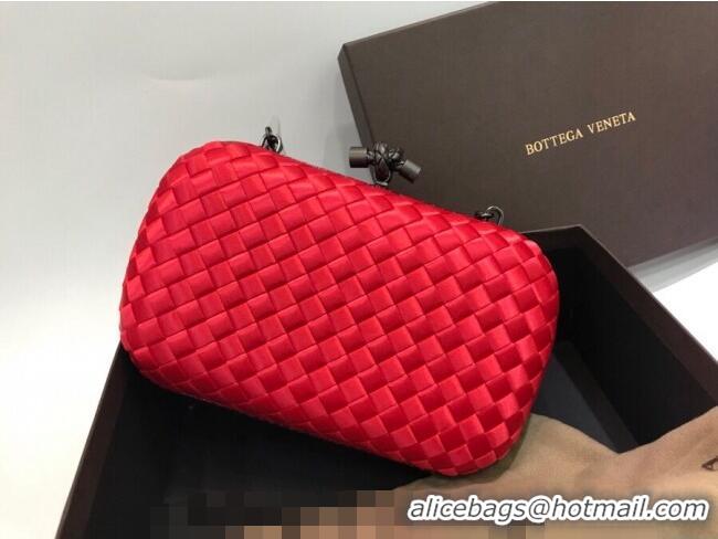 Famous Brand Bottega Veneta Small Silk Woven Knot Clutch with Snakeskin BV8651 Trim Red 2023