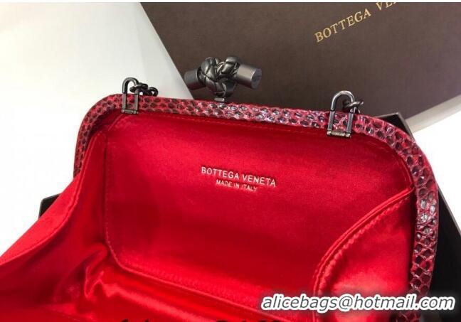 Famous Brand Bottega Veneta Small Silk Woven Knot Clutch with Snakeskin BV8651 Trim Red 2023