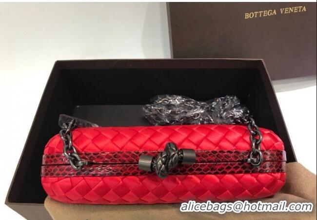 Famous Brand Bottega Veneta Small Silk Woven Knot Clutch with Snakeskin BV8651 Trim Red 2023