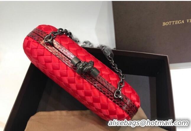 Famous Brand Bottega Veneta Small Silk Woven Knot Clutch with Snakeskin BV8651 Trim Red 2023