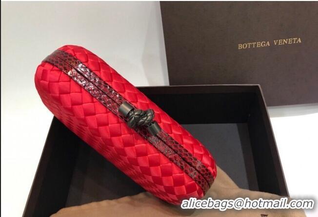 Famous Brand Bottega Veneta Small Silk Woven Knot Clutch with Snakeskin BV8651 Trim Red 2023