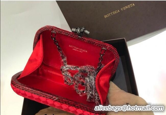 Famous Brand Bottega Veneta Small Silk Woven Knot Clutch with Snakeskin BV8651 Trim Red 2023