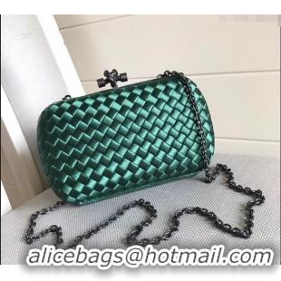 Unique Grade Bottega Veneta Small Silk Woven Knot Clutch with Snakeskin BV8651 Trim Green 2023