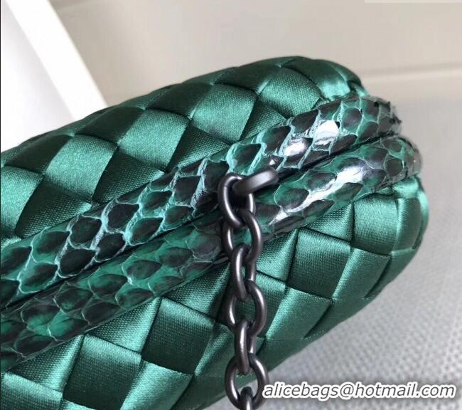 Unique Grade Bottega Veneta Small Silk Woven Knot Clutch with Snakeskin BV8651 Trim Green 2023