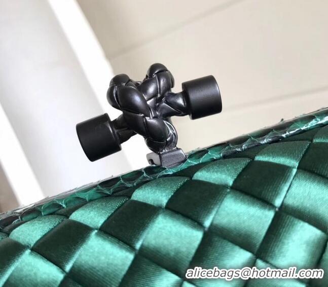 Unique Grade Bottega Veneta Small Silk Woven Knot Clutch with Snakeskin BV8651 Trim Green 2023