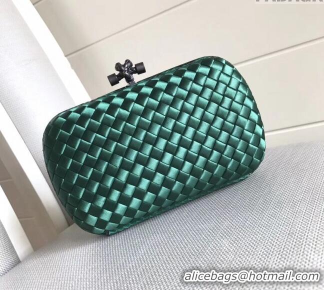 Unique Grade Bottega Veneta Small Silk Woven Knot Clutch with Snakeskin BV8651 Trim Green 2023