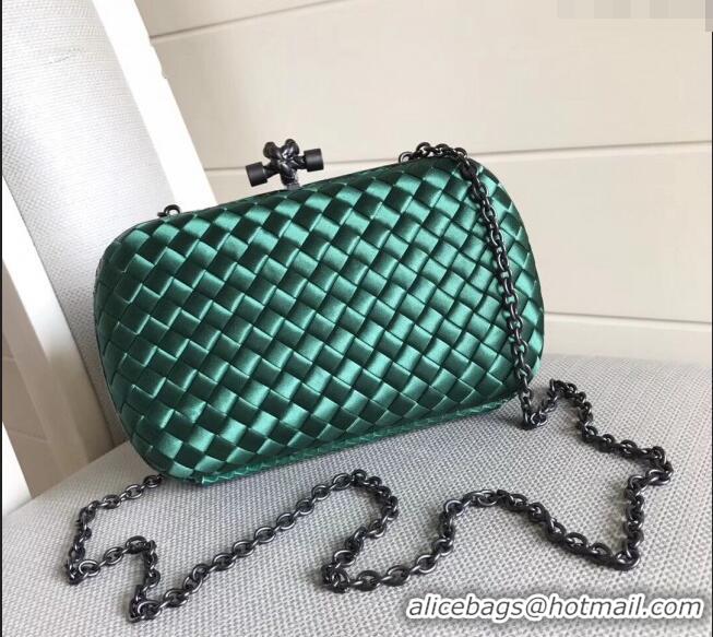 Unique Grade Bottega Veneta Small Silk Woven Knot Clutch with Snakeskin BV8651 Trim Green 2023