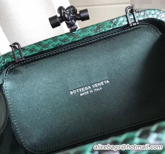 Unique Grade Bottega Veneta Small Silk Woven Knot Clutch with Snakeskin BV8651 Trim Green 2023