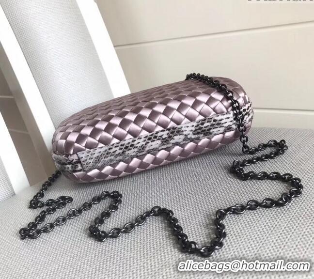 New Style Bottega Veneta Small Silk Woven Knot Clutch with Snakeskin BV8651 Trim Light Purple 2023