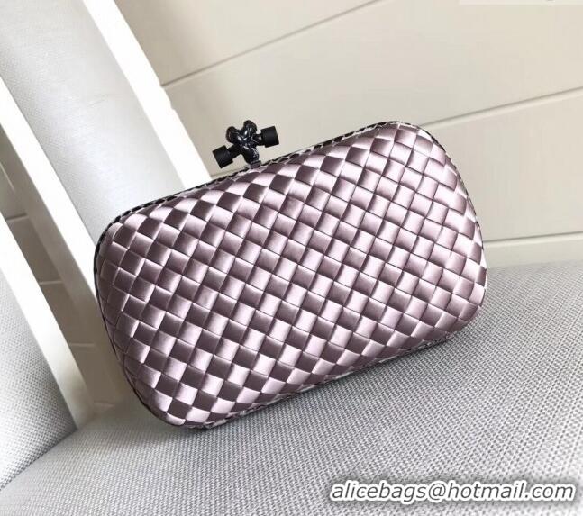 New Style Bottega Veneta Small Silk Woven Knot Clutch with Snakeskin BV8651 Trim Light Purple 2023