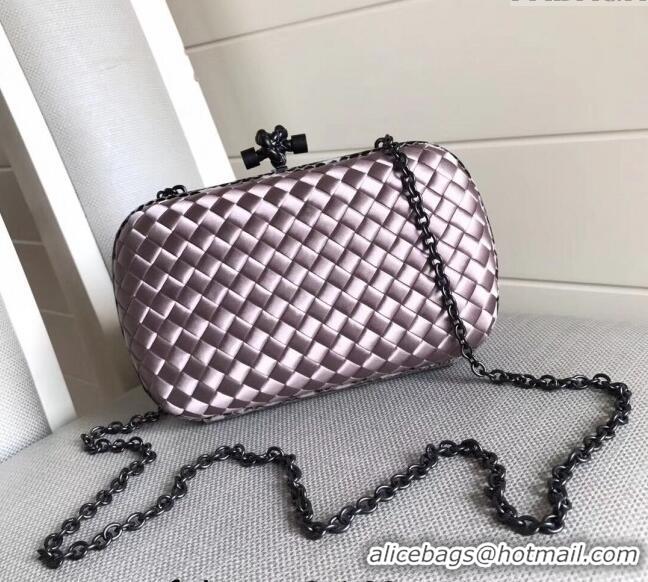 New Style Bottega Veneta Small Silk Woven Knot Clutch with Snakeskin BV8651 Trim Light Purple 2023