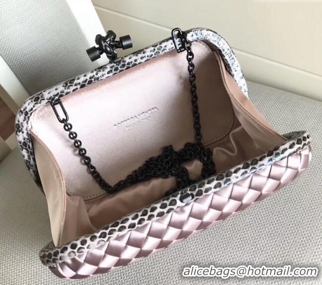 New Style Bottega Veneta Small Silk Woven Knot Clutch with Snakeskin BV8651 Trim Light Purple 2023