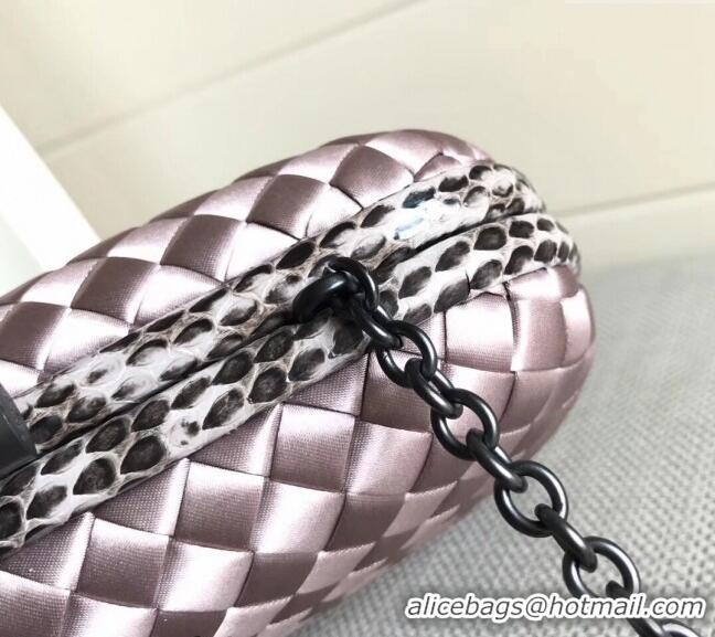 New Style Bottega Veneta Small Silk Woven Knot Clutch with Snakeskin BV8651 Trim Light Purple 2023