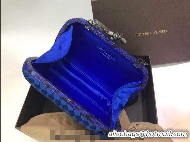 Super Quality Bottega Veneta Small Silk Woven Knot Clutch with Snakeskin BV8651 Trim Royal Blue 2023