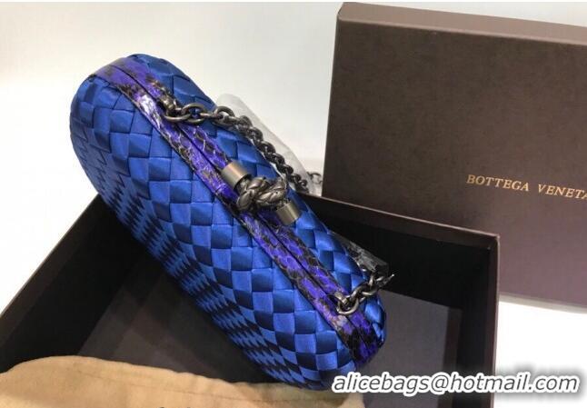 Super Quality Bottega Veneta Small Silk Woven Knot Clutch with Snakeskin BV8651 Trim Royal Blue 2023