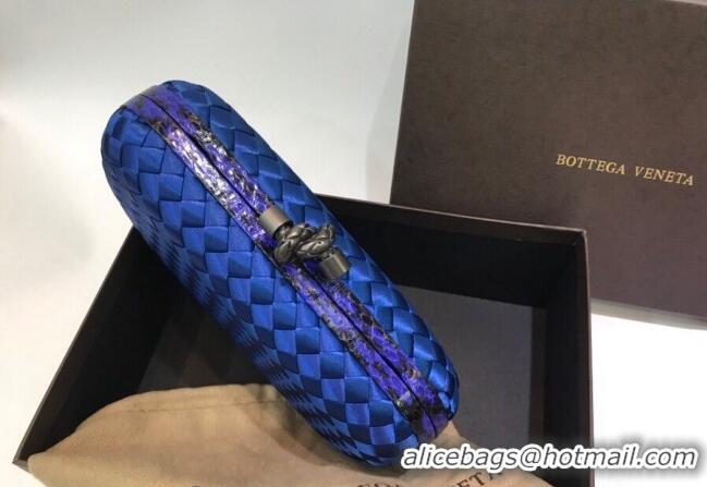 Super Quality Bottega Veneta Small Silk Woven Knot Clutch with Snakeskin BV8651 Trim Royal Blue 2023