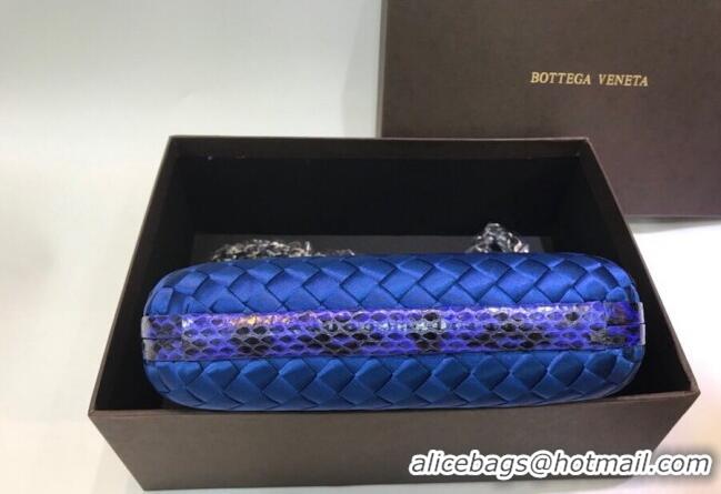 Super Quality Bottega Veneta Small Silk Woven Knot Clutch with Snakeskin BV8651 Trim Royal Blue 2023