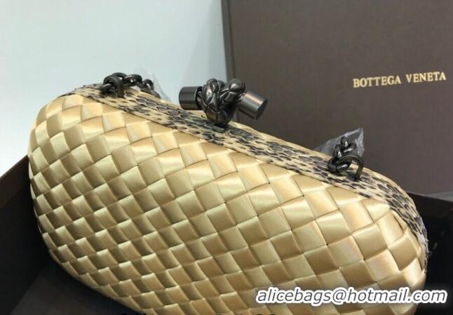 New Design Bottega Veneta Small Silk Woven Knot Clutch with Snakeskin BV8651 Trim Yellow 2023