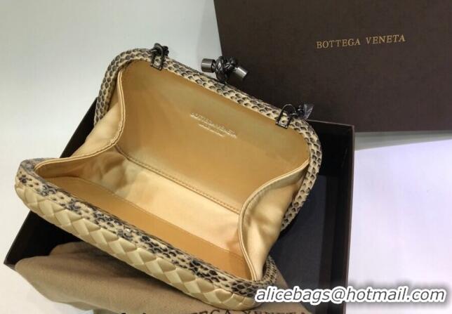 New Design Bottega Veneta Small Silk Woven Knot Clutch with Snakeskin BV8651 Trim Yellow 2023