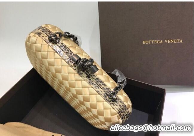 New Design Bottega Veneta Small Silk Woven Knot Clutch with Snakeskin BV8651 Trim Yellow 2023