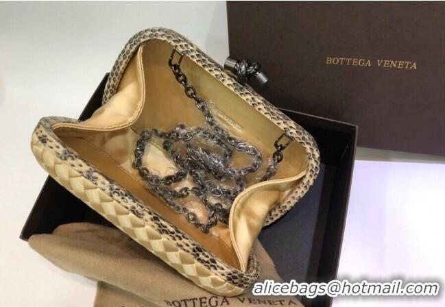 New Design Bottega Veneta Small Silk Woven Knot Clutch with Snakeskin BV8651 Trim Yellow 2023