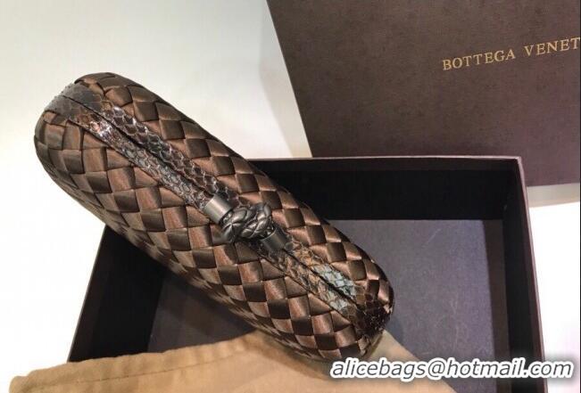 Trendy Design Bottega Veneta Small Silk Woven Knot Clutch with Snakeskin BV8651 Trim Brown 2023