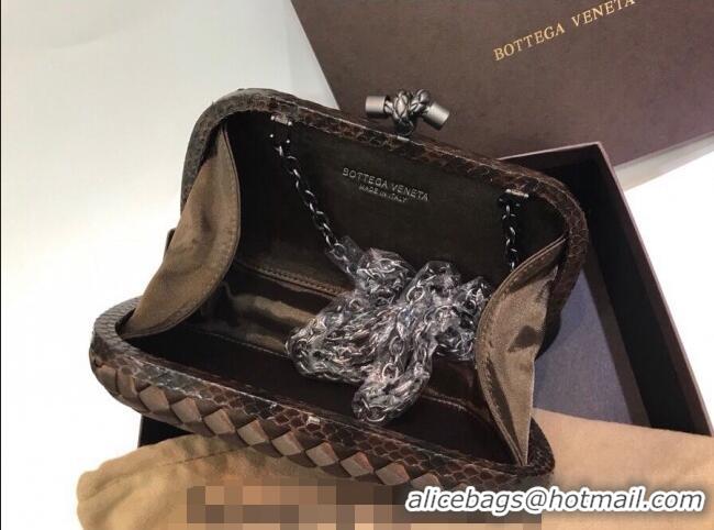 Trendy Design Bottega Veneta Small Silk Woven Knot Clutch with Snakeskin BV8651 Trim Brown 2023