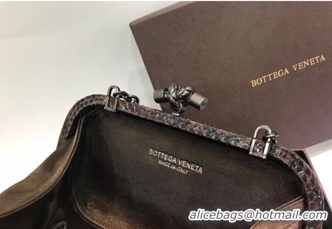 Trendy Design Bottega Veneta Small Silk Woven Knot Clutch with Snakeskin BV8651 Trim Brown 2023