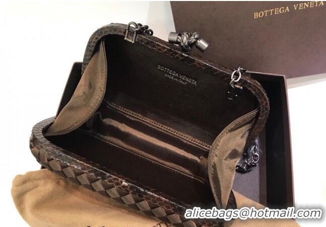 Trendy Design Bottega Veneta Small Silk Woven Knot Clutch with Snakeskin BV8651 Trim Brown 2023